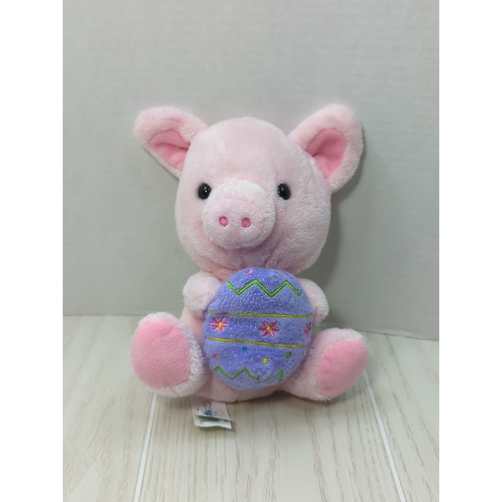 Hug  Fun push pink pig holding purple Easter egg stuffed animal soft‎ toy